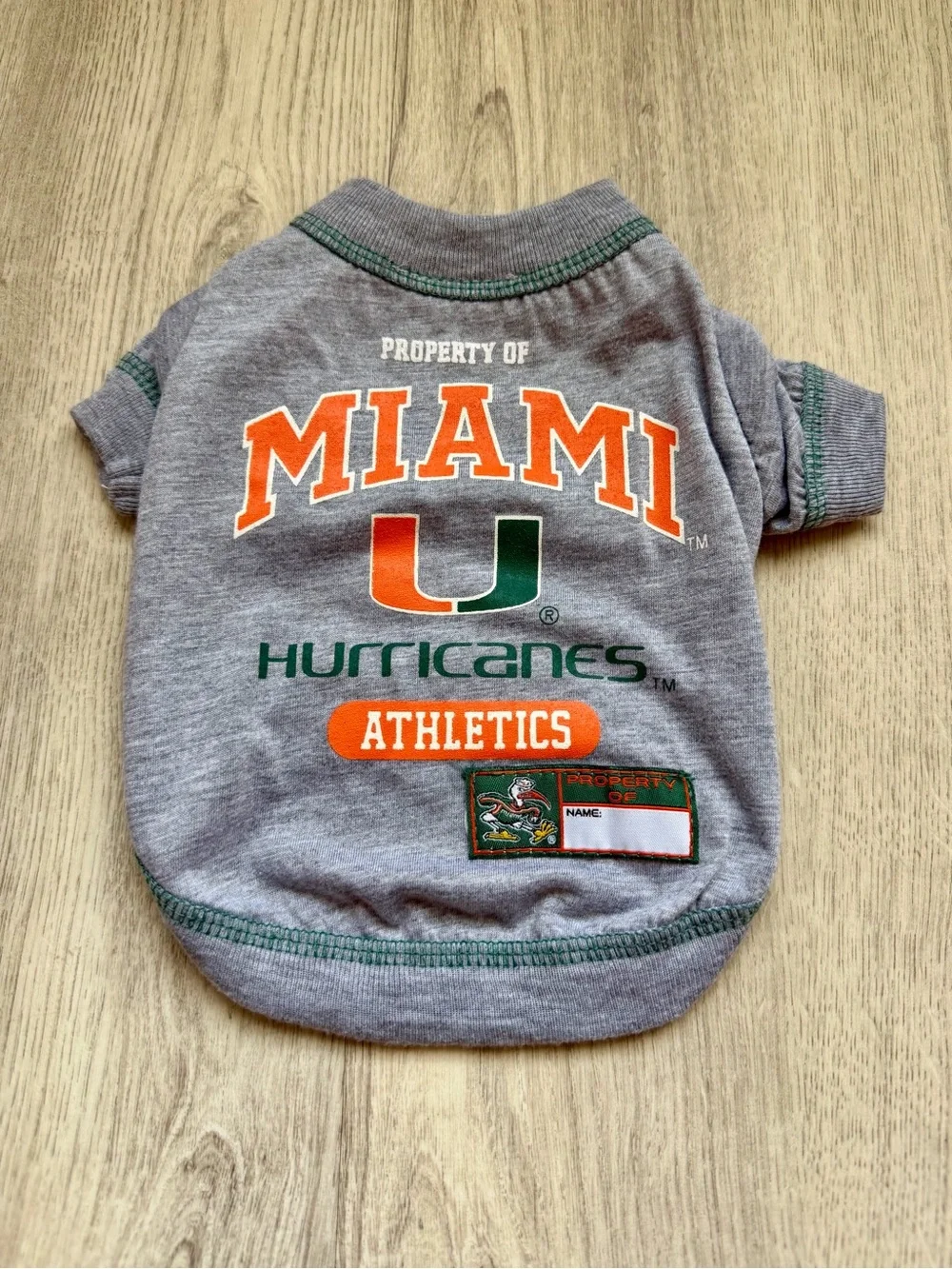 Miami Hurricanes - Gray Pet/Dog Shirt - Athletics Team Tee (Orange & Green) XS